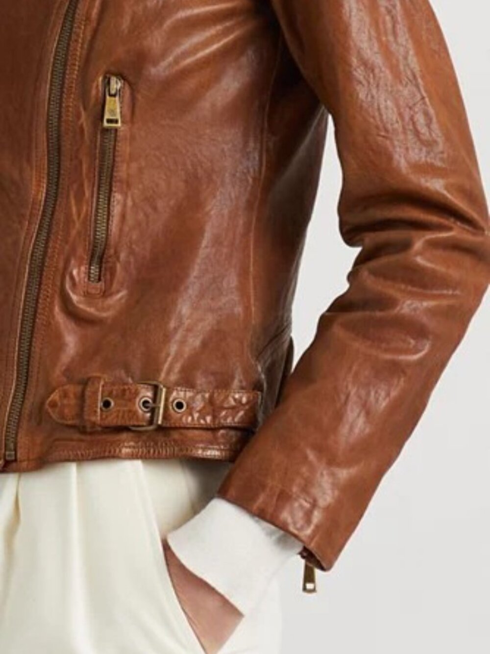 lauren by ralph lauren brown leather moto jacket - Picture 3 of 3
